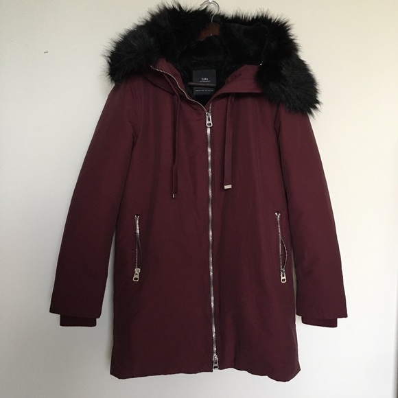Zara Parka Acolchada Water Repellent Winter Coat Small burgandy - Picture 2 of 9